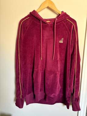 Kangol Men's Velour Pullover Hoodie in Burgundy with Pinstripe Detail